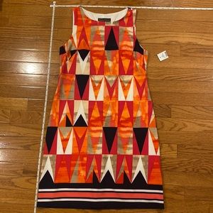 Fun, geometric, sleeveless midi dress, lined and new